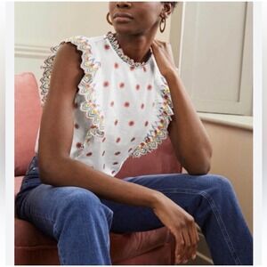 Boden Broderie Anglaise Sleeveless
Embroidered Cotton Flutter Sleeve Top Size 10
